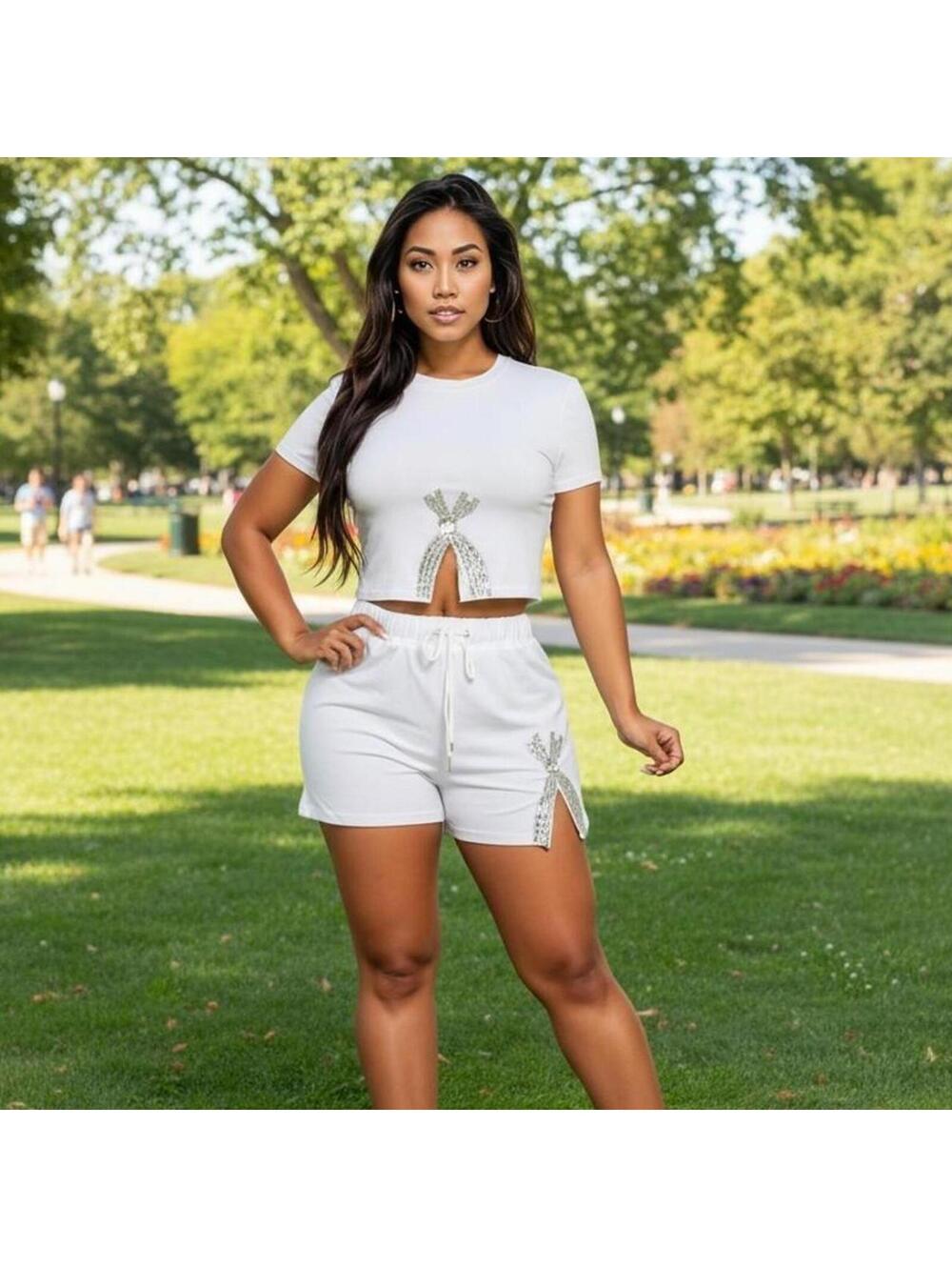 Chic White Bling Two-Piece Set